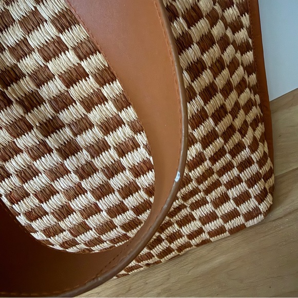 By Anthropologie Raffia Checkered Angular Tote Bag NWT - Picture 11 of 12